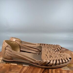 Woven Leather Huarache Flats in Tan